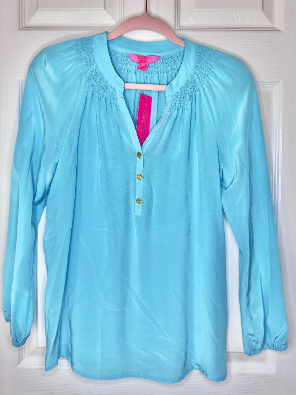 Lilly Pulitzer Elsa Silk Top | Size: XS | NWT | "Bali Blue" Solid Aqua/Turquoise